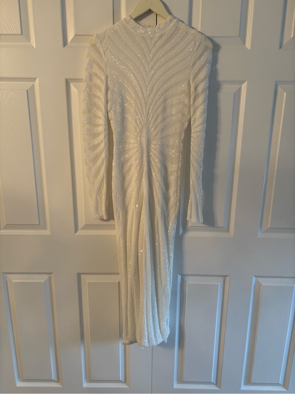 Abyss By Abby Ivory Long Sleeve Sequin Gown